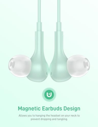 USB C Headphones for Apple/iPhone Duo 18 17 16 15 Wired Earbuds with Case - color: Mint