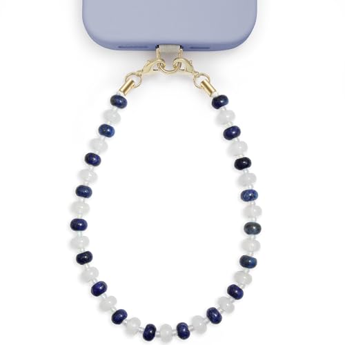 POSADINA Natural Stone Phone Charm, Beaded Healing Phone Wrist Strap, Handmade Cellphone Chain Lanyard with Tether Tab - color: Moonlit Tide