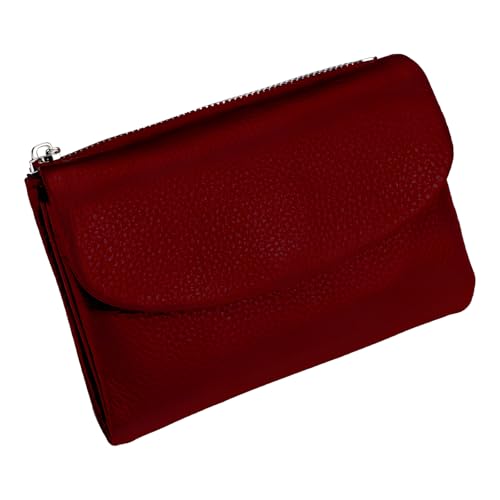 Unisex Pebble Leather Wallet, 5.3In Short Genuine Leather Coin Card Holder, Unisex Clutch Bags, Can Hold Coins, Id Cards - color: Dark Red