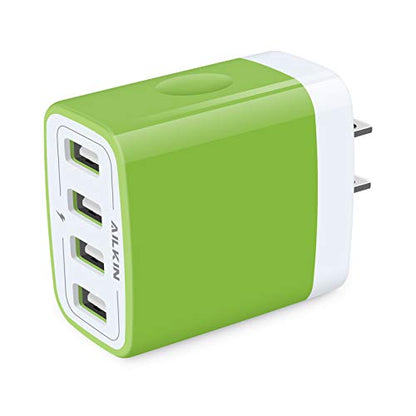 USB Charger Cube, Wall Charger Plug, AILKIN 4.8A 4-Muti Port USB Adapter - color: Green