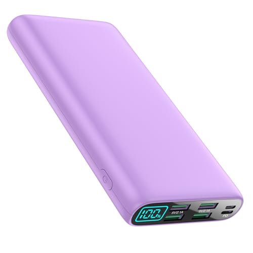Portable Charger 38800mAh,LCD Display Power Bank,5 USB Outputs Battery Pack Backup, USB-C 3A in&Out Travel Essential Portable Phone Charger for iPhone 18/17/16/15/14 Pro,Android… - color: Purple