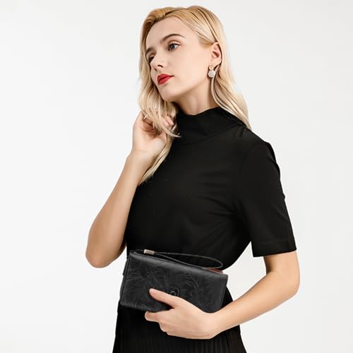 SENDEFN Women's Credit Card Holder RFID Blocking Zip Around Leather Wallet Large Capacity Long Purse with Wristlet - color: Black