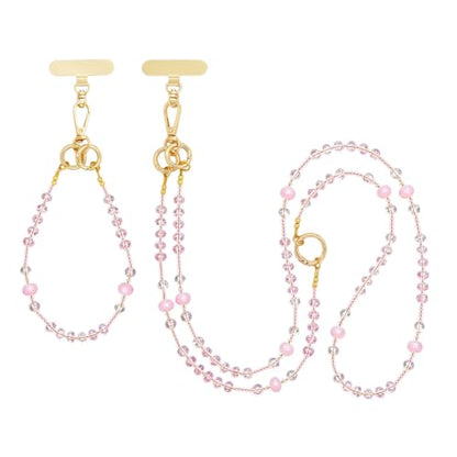 Crystal Phone Strap Crossbody and Wrist Lanyard, Anti Theft Layered & Wrist Strap Cell Phone Neck for Women - color: Pink Beaded