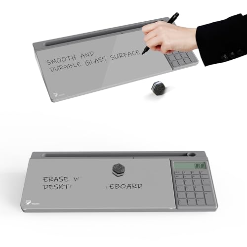 TOWON Glass Desk Whiteboard with Calculator 18x6 in, Desk Organizer, Gray - color: Cal Gray