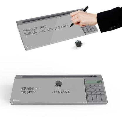 TOWON Glass Desk Whiteboard with Calculator 18x6 in, Desk Organizer, Gray - color: Cal Gray