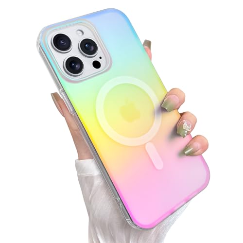 Aesthetic Case for iPhone 12 Pro Max Case, Gradient Iridescent | Compatible with Magsafe, Cute Girly Translucent Glitter Sparkly Bling Rainbow Magnetic Phone Cover for Women Girls - color: 10 Iridescent Blue & Pink, size: iPhone 12 Pro Max (6.7 inch)