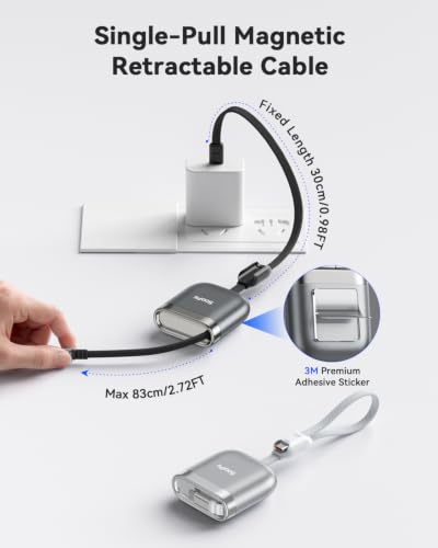 SOOPII 240W Single-Pull Retractable USB C to USB C Cable,2 Pack,Grey - color: Grey, size: 3.71FT-2 Pack