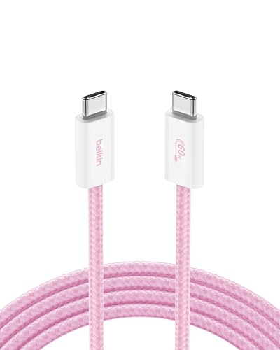 Belkin USB C to USB C 60W Braided Cable 6.6ft iPhone Charger Cord - color: Pink, style: 6.6 ft