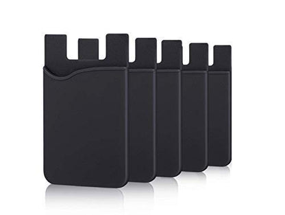 Cell Phone Card Holder for Back of Phone Case. Silicone Stick On Pocket Wallet for iPhone, Android & Other Flat Surfaces (Black 5 Pack) - color: Black 5 Pack