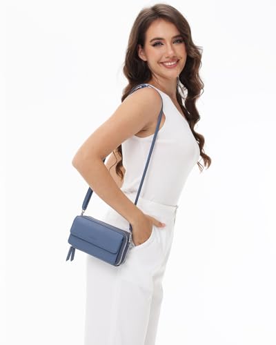 RFID Crossbody Wallet Wristlet Purse with Phone Pocket For Women Vegan Leather - color: Ch-retro Blue