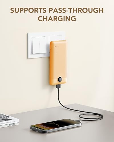 VRURC Portable Charger, Power Bank Built-in Cables and AC Wall Plug - color: Orange