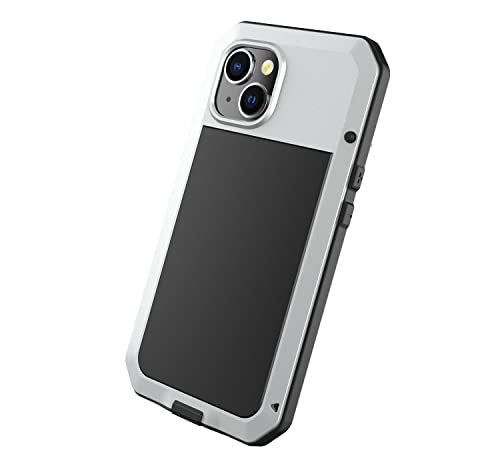 for iPhone 14 Case, 360 Full Body Protective Cover Heavy Duty Shockproof Tough Armour Aluminum Metal Case with Silicone Built-in Screen Protector for Apple iPhone 14 6.1 Inch - Silver - color: Silver