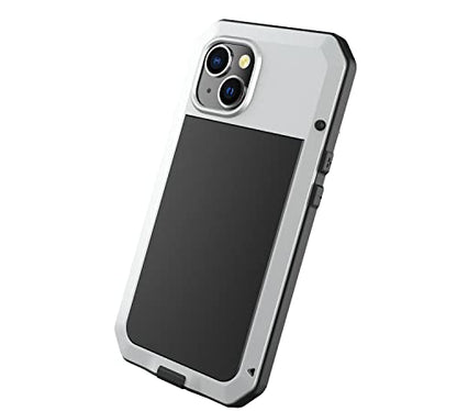 for iPhone 14 Case, 360 Full Body Protective Cover Heavy Duty Shockproof Tough Armour Aluminum Metal Case with Silicone Built-in Screen Protector for Apple iPhone 14 6.1 Inch - Silver - color: Silver