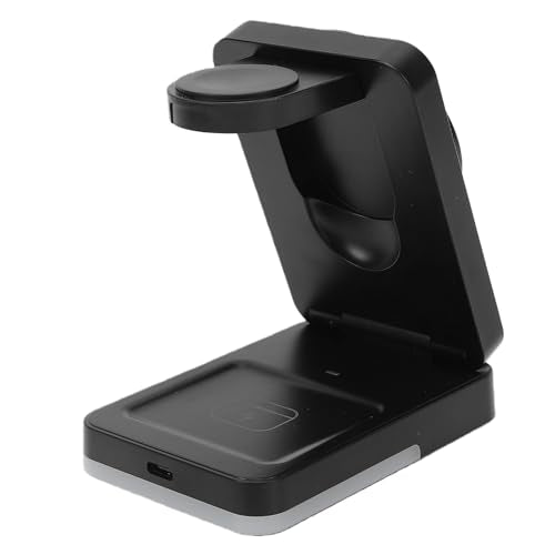 Wireless Charger Stand 3 in 1, Foldable Fast Charging Station 15W, Portable Wireless Charging Pad for Phone Watch Earphone Black - color: Black