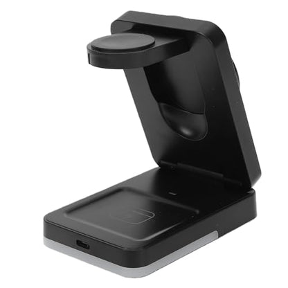 Wireless Charger Stand 3 in 1, Foldable Fast Charging Station 15W, Portable Wireless Charging Pad for Phone Watch Earphone Black - color: Black