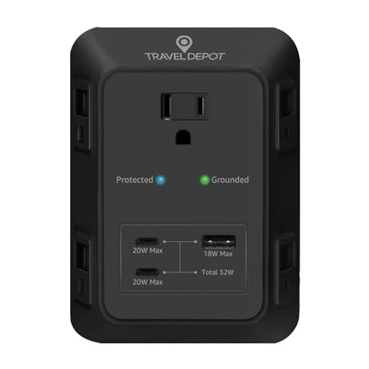 Travel Depot 5-Outlet Wall Outlet Extender with Surge Protector, (Black) - color: Black