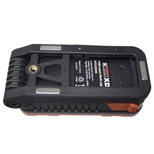 K Tool International 7334XD Rechargeable Work Light, 1100 Lumen COB with 500 Lumen Flashlight, Folding Stand, Magnetic Base, Type C Charging, Power Meter
