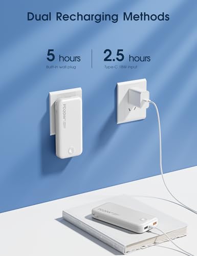Nusyddy Portable Charger 10000mAh Fast Charging w/Built-in Wall Plug White - color: Ivory