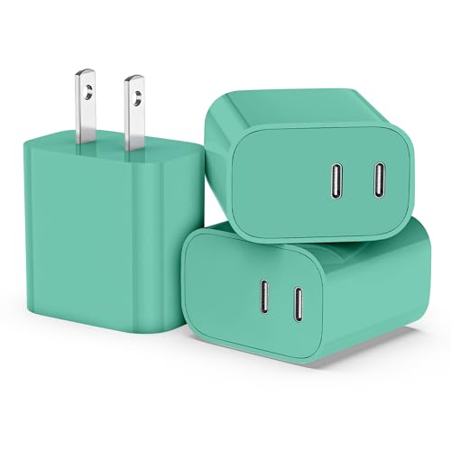 USB C Charger Block 3 Pack, Dual Port 20W Fast Wall Plug(Pine Green) - color: Pine Green