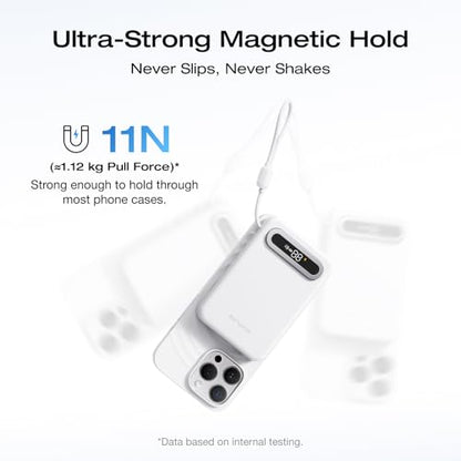 EF ECOFLOW Rapid Mag Power Bank, Qi2.2 25W MagSafe-Compatible Portable Charger, 10,000mAh Magnetic Power Charger with Built-in USB-C Cable and Foldable Stand, for iPhone 17/16/15 - color: White