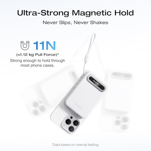 EF ECOFLOW Rapid Mag Power Bank, Qi2.2 25W MagSafe-Compatible Portable Charger, 10,000mAh Magnetic Power Charger with Built-in USB-C Cable and Foldable Stand, for iPhone 17/16/15 - color: White