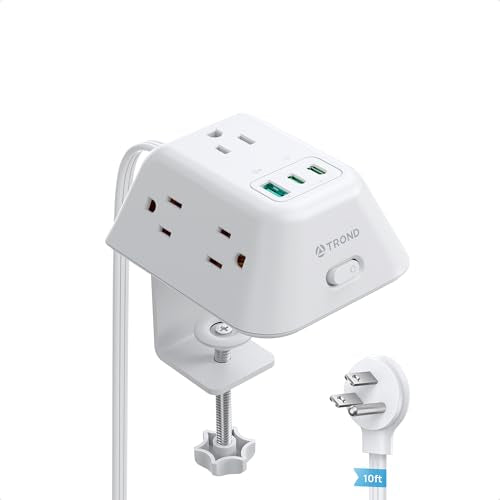 TROND Desk Clamp Power Strip, Desk Outlets with 2 USB C PD 20W Ports - color: White, size: 10FT (2C1U & PD 20W)