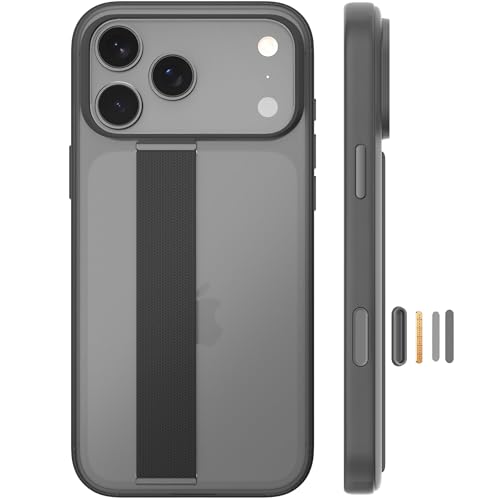 for iPhone 17 Pro Max Case with Elastic Hand Strap and Finger Ring Grip - color: Black, size: iPhone 17 Pro Max