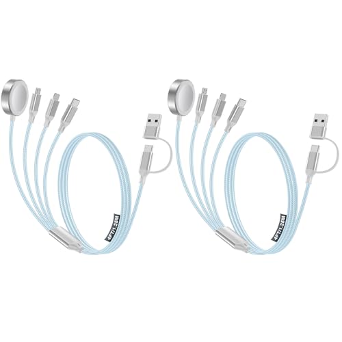 4-in-2 Multi Charging Cable for Apple Watch Charger/iPhone/Samsung Charger - color: 2-Blue+Blue, size: 1.2M