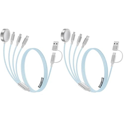 4-in-2 Multi Charging Cable for Apple Watch Charger/iPhone/Samsung Charger - color: 2-Blue+Blue, size: 1.2M