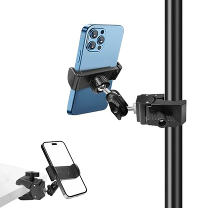 Phone Holder for Mic Stand, Treadmill, Spin Bike, Stroller, Adjustable Clamp on Phone Holder for Microphone Stand, Desk Pipe Pole Clamp Phone Mount Stands for iPhone Samsung All Smartphones (Standard) - style: Standard
