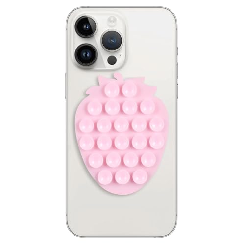CIEO SuctionPhone Grip, Strong Silicone Suction,Strawberry Sticky Grip,Suitable for Selfies and Videos on Mirrors, Bathrooms and Smooth Surfaces, Compatible with iPhone (Strawberry Light Pink) - color: Strawberry light Pink