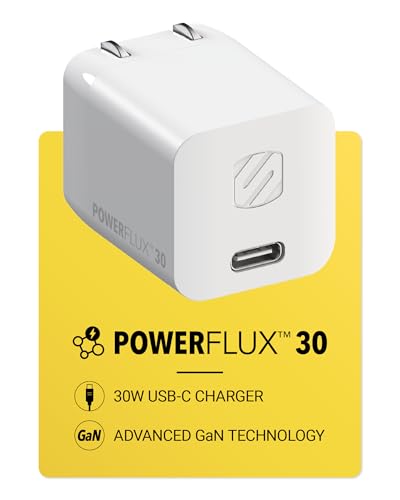 Scosche PowerFlux 30W USB-C Charger Block, Fast Charging GaN USB-C Wall Charger with Foldable Plug, Power Delivery PPS Compatible with iPhone 17/16, Samsung Galaxy, Google Pixel, MacBook, iPad & More