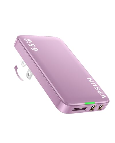 65W GaN Flat USB Wall Charger Block - 3 Port Foldable USB Charging Block - color: Pink