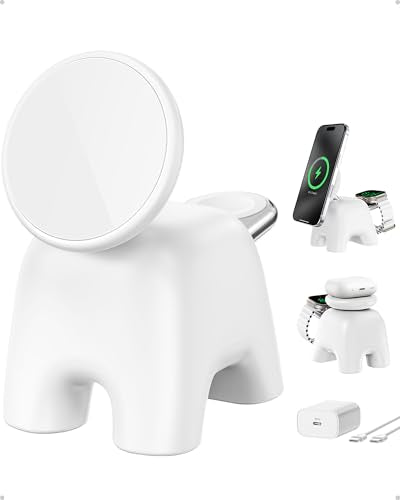 Magnetic Wireless Charging Station, Charger Stand for iPhone Apple Watch - color: White