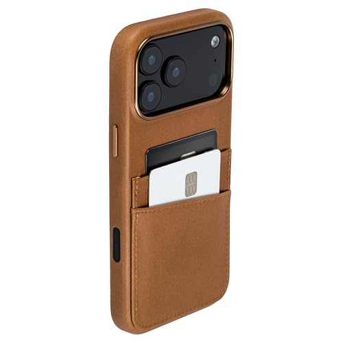 Dockem Genuine Leather Card Case for iPhone 17 Pro Max with Camera Control Button and Stitched-on Wallet with 2 Holder Slots (Light Brown, M2GL) - color: Light Brown, size: 17 Pro Max