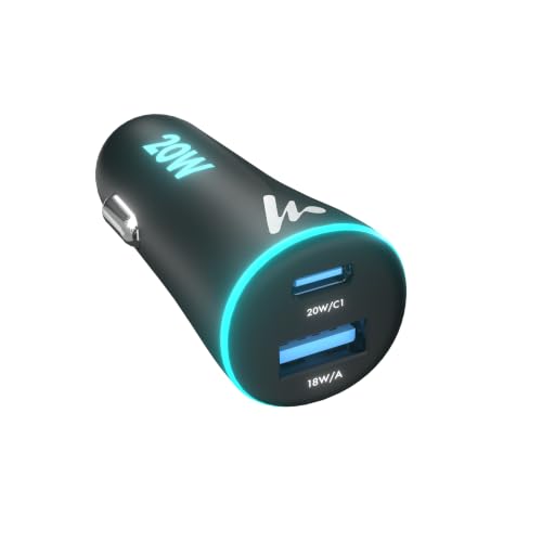 PD 20W Wozoyo Car Charger with Type-C & USB A,Power Delivery, PPS & QC 3.0, Dual Port Fast Charging (20W + 18W), 12V–24V Compatible, Multi-Layer Protection, 2-Years Manufacturer Warranty