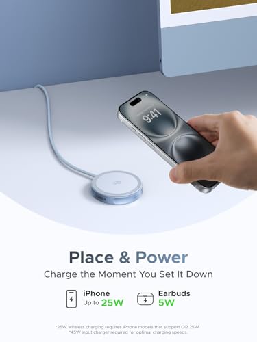 UGREEN 25W Magflow Fast Wireless Charger Pad, Magsafe Qi2 Certified Charging Mat for iPhone 17/16/15/14/13/12 Series AirPods, Compact Slim Travel-Friendly Design