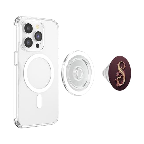 Red Initial Letter S Personalized Pretty Script PopSockets PopGrip for MagSafe - style: Magnetic PopGrip