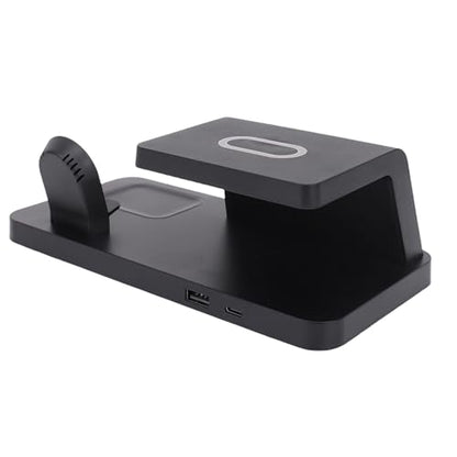 Wireless Charging Station, Certified 15W Fast Multiple Device Charger, Portable Charging Stand with Digital Alarm Clock for Phone Watch Earbuds Bedroom Desktop