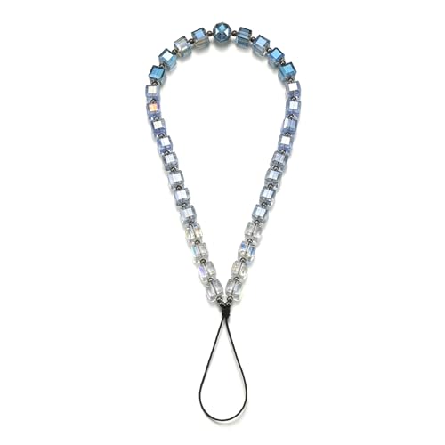 Crystal & Pearl Phone Charm Wrist Strap, Beaded Lanyard Wristlet Chain, Hands-Free Bracelet Strap for Phone Cases - color: Cube-blue