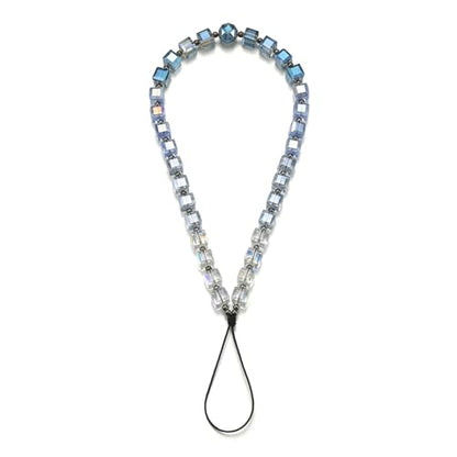 Crystal & Pearl Phone Charm Wrist Strap, Beaded Lanyard Wristlet Chain, Hands-Free Bracelet Strap for Phone Cases - color: Cube-blue