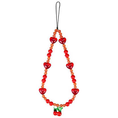 BEEFLYING Beaded Phone Charm Wrist Strap for Case - color: Lampwork Cherry