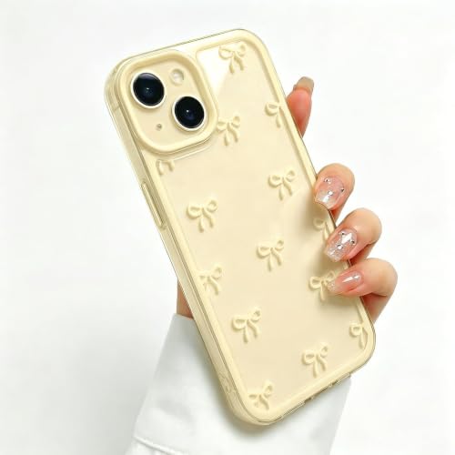 Case for iPhone 14, Clear Yellow Cute Ribbon Bowknot Pattern, Transparent Phone Case Raised Camera Protection Stylish Slim Soft TPU Protective Cover for Women - color: A4-Yellow, size: iPhone 14