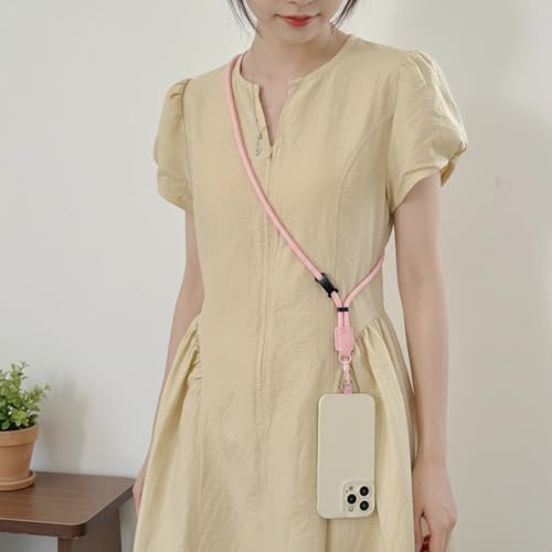 Phone Leather Lanyard with Tabs,Adjustable Anti Theft Phone Crossbody Strap for iPhone and Smartphone,Purse - color: Pink