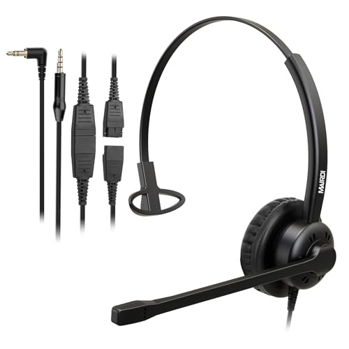 MAIRDI Phone Headset with 2.5mm & 3.5mm Connector for Deskphone Cell Phone PC Laptop, Mono Call Center Office Headset with Noise Cancelling Microphone