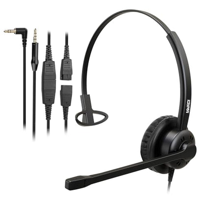 MAIRDI Phone Headset with 2.5mm & 3.5mm Connector for Deskphone Cell Phone PC Laptop, Mono Call Center Office Headset with Noise Cancelling Microphone