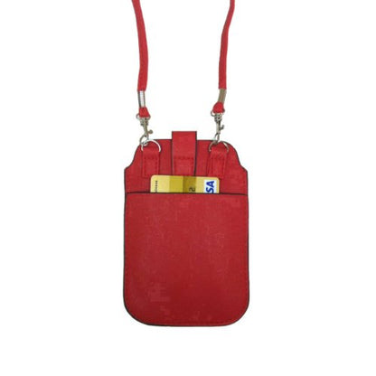 Leather Neck Pouch for Phone (Style 2) - Red - color: Red