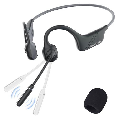 SANOTO Bone Conduction Headphones with Mic, Bluetooth Headset with Microphone Noise Canceling & Mute, Wireless Headset with Sponge Microphone Windscreen, Open Ear Headphones for Work Driving Call