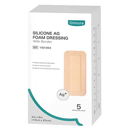 Dimora Ag Sliver Silicone Foam Dressing 4"x8" (5 Packs) - size: 4" x 8" Ag(5 PCS)