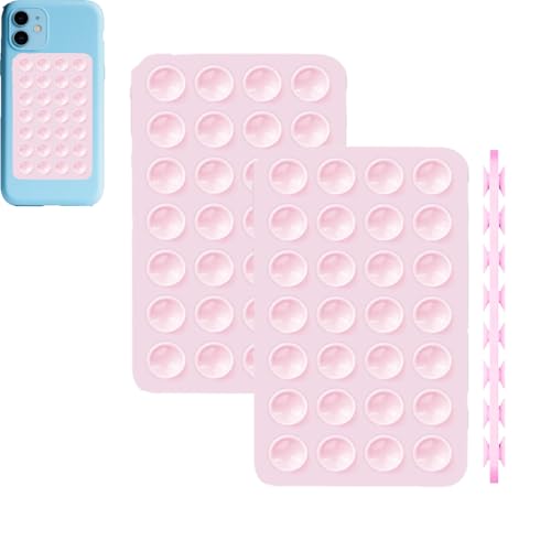 Rookii 2Pcs Suction Phone Holders Double-Sided,Hands-Free Silicone Suction Pad Sticky Phone Grip,Non Slip Case Sticky Pad Grip for Stand,Shower Mirror and Car Selfie (Light Pink) - color: light pink